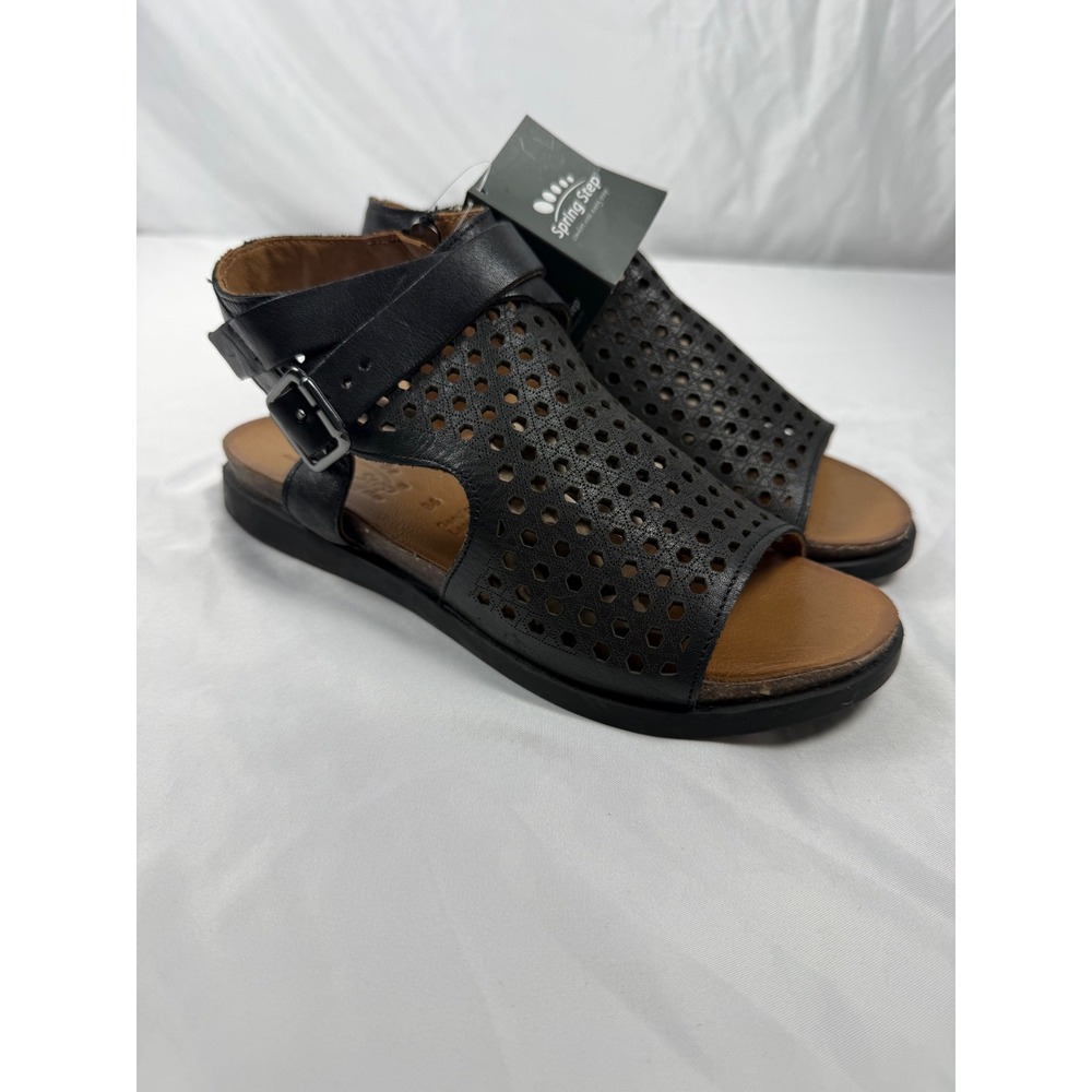 Spring Step L'Artiste Black Leather Perforated Comfort Sandals EU36(US5.5–6) NWT